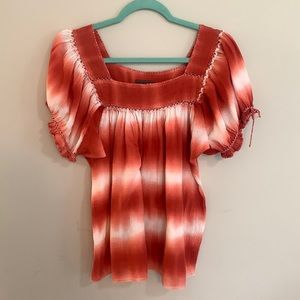 Anthropologie Trulli Boho Orange & White Tie Dye Top